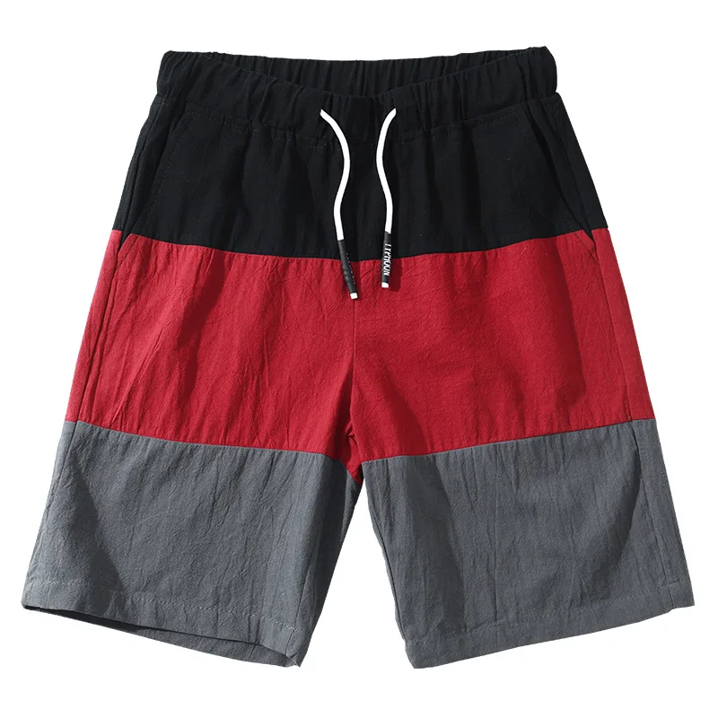 New Men's 3 Color Stitching Drawstring Sports Shorts Lovers Color Matching Casual Beach Pants Fitness Shorts Men Cotton Shorts