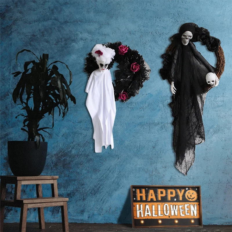 

Halloween Hanging Ghost Skull Gauze for Front Door Decoration Indoor Outdoor Party Horror Door Hanging House Decoration Props
