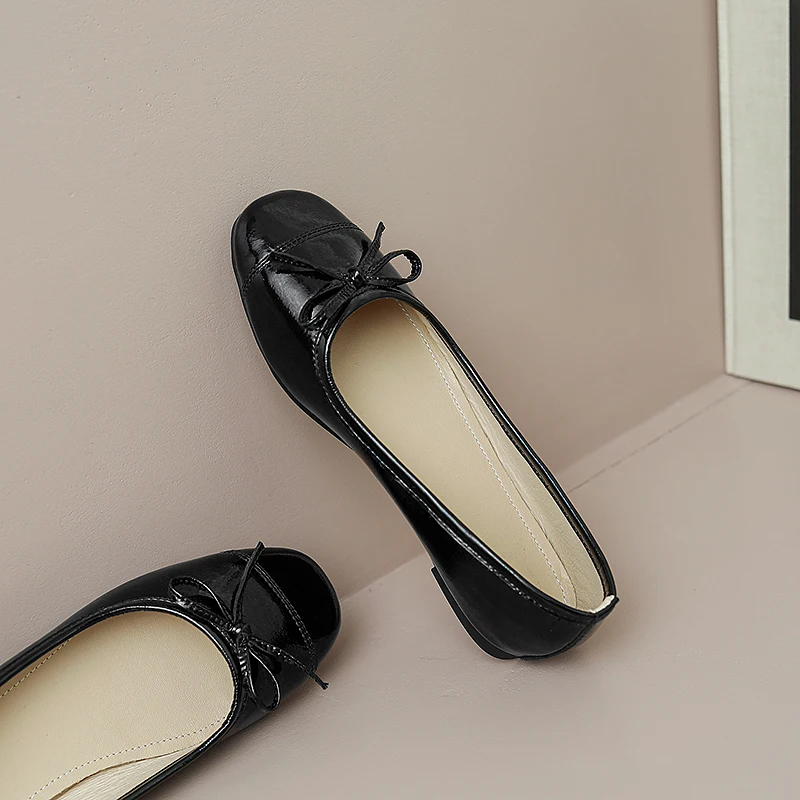 NewCurve Ballet Flats Classic Shoes Cow Leather Round Toe Ballet Shoes Super Soft Low Heel Slip-On Fashion Flats Women Shoes