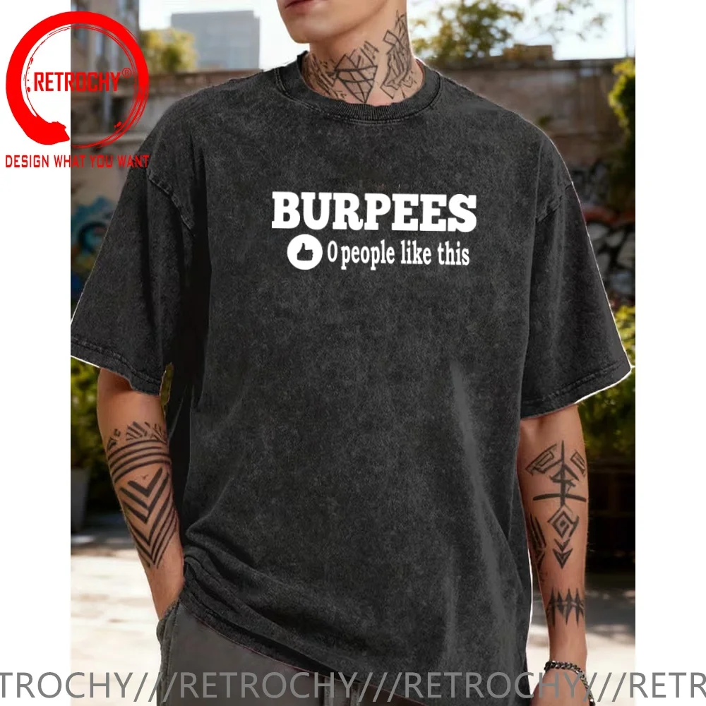 Фото Винтажная футболка из выстиранного хлопка с забавным дизайнерским принтом Burpees Zero People, мужская модная повседневная одежда, стильные топы №1