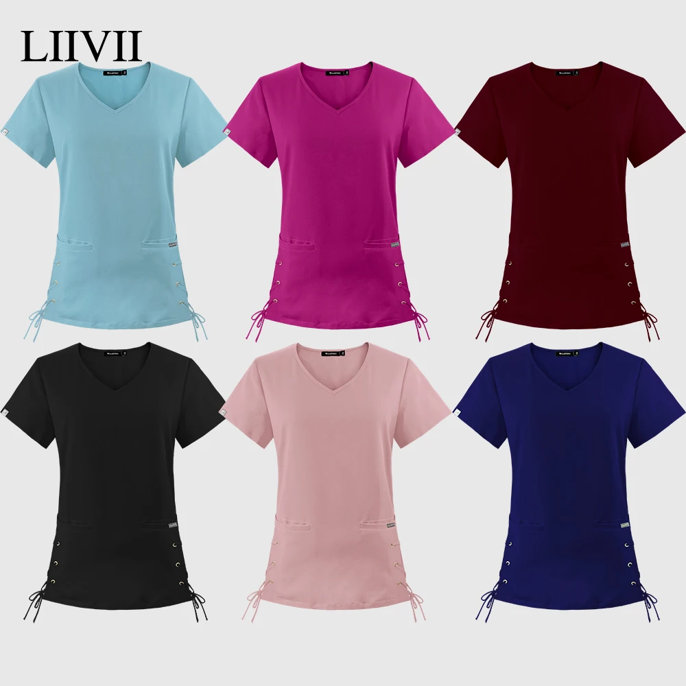 

Nurse Uniform Tops Breathable Elastic Medical Scrub Top Short Sleeve Doctor Blouse Beauty Workwear Spa Shirt Lab Surgery Clothes