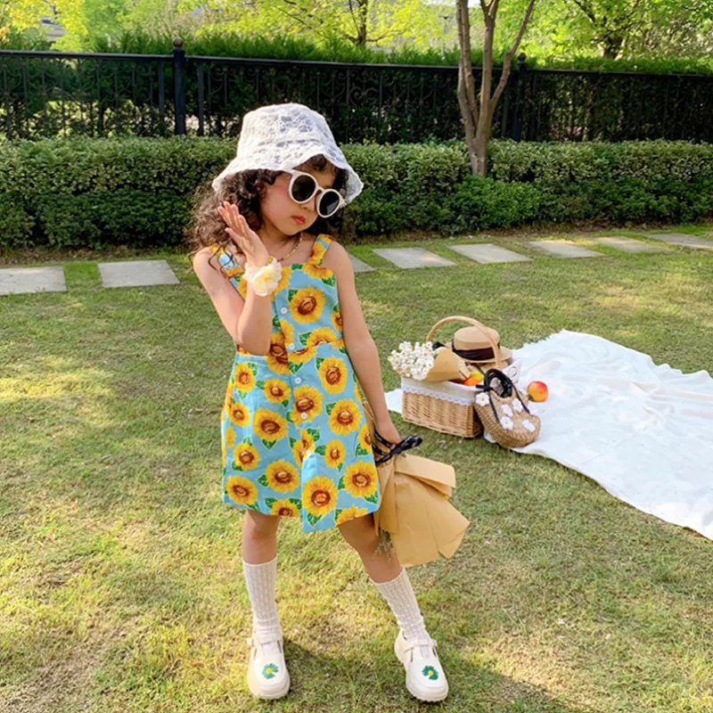 

Summer Girls Sunflower Print Slip Dress Girls Clothes Kids Dresses for Girls Korean Baby Clothes 2 Year Old Baby Girl Clothes
