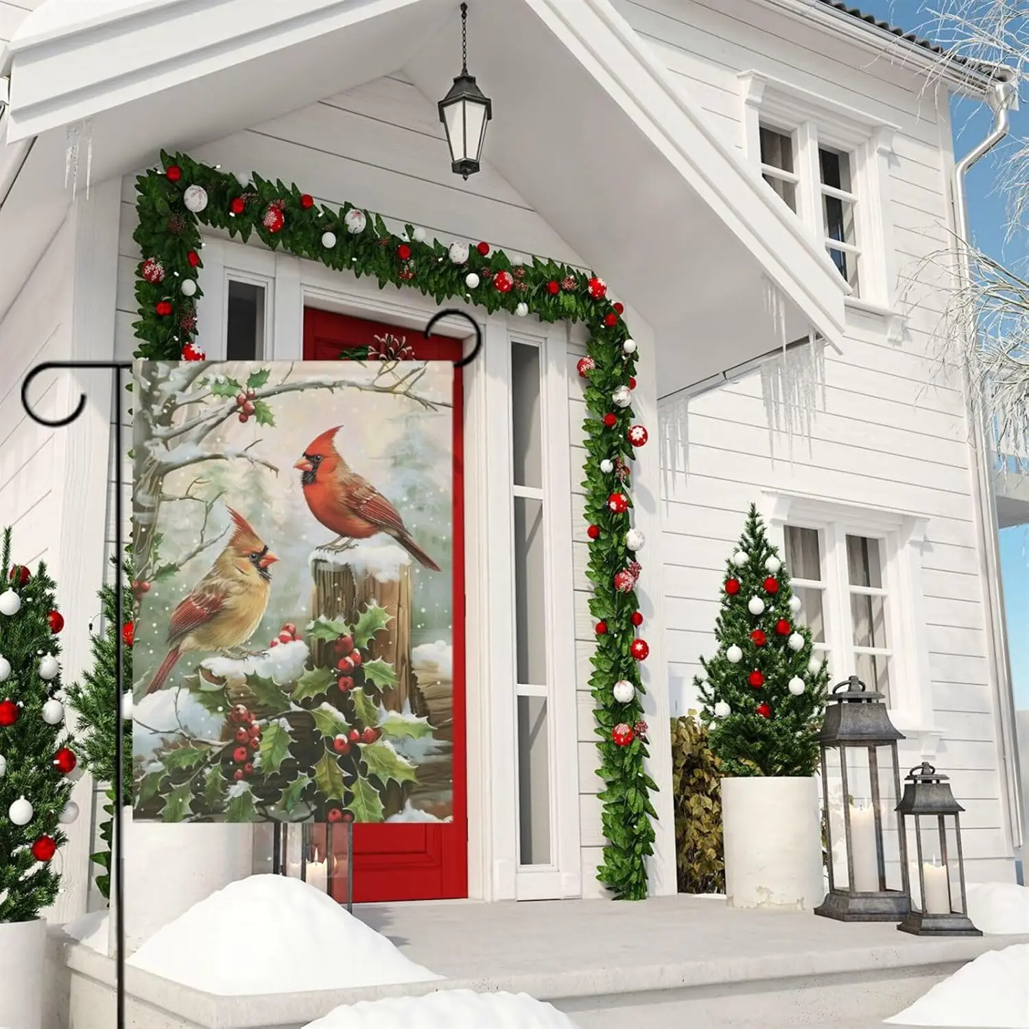 Wamika Merry Christams Садовые флаги 12 x 18 двусторонние Cardinal Red Bird Holly Berry Branches Snow Добро
