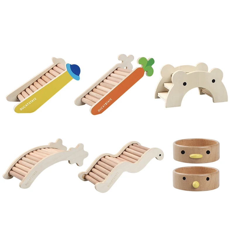 

Hamster Ladder Arch Bridge Carrot Wooden Toy Stair Beech Bowl Decoration