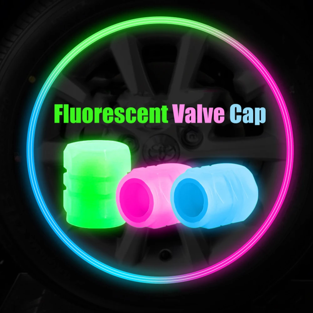 

Tire Fuorescent Valve Caps for Car Motorcycle Bike Wheel Hub Red Luminous Car Valve Cover Decoration Glow In The Dark 4 Pcs