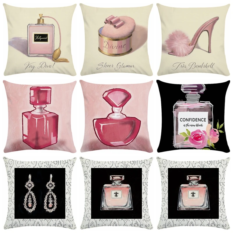 

45*45cm Perfume Pattern Cushion Cover Sofa Chair Waist Short Plush Pillow Cover Colorful Pillowcase Fresh Soft Home Decor