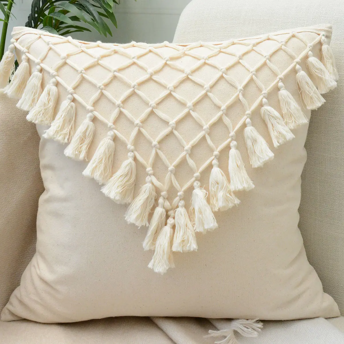 

Solid Morocco Bohemia Pillowcase Back Cushion Cover With Tassels Casual Cotton Case Sofa Bedroom Decro 45x45cm