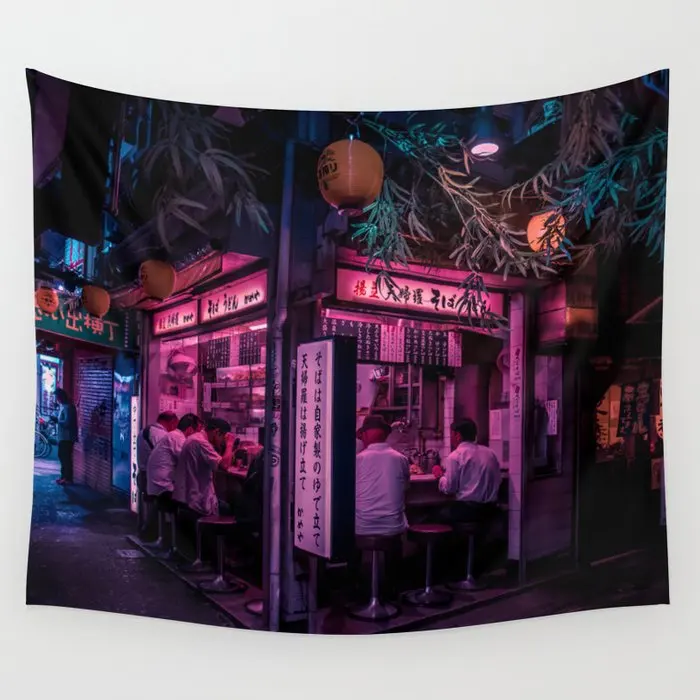 

Ramen Corner In Tokyo Tapestry Background Wall Covering Home Decoration Blanket Bedroom Wall Hanging Tapestries for Living Room