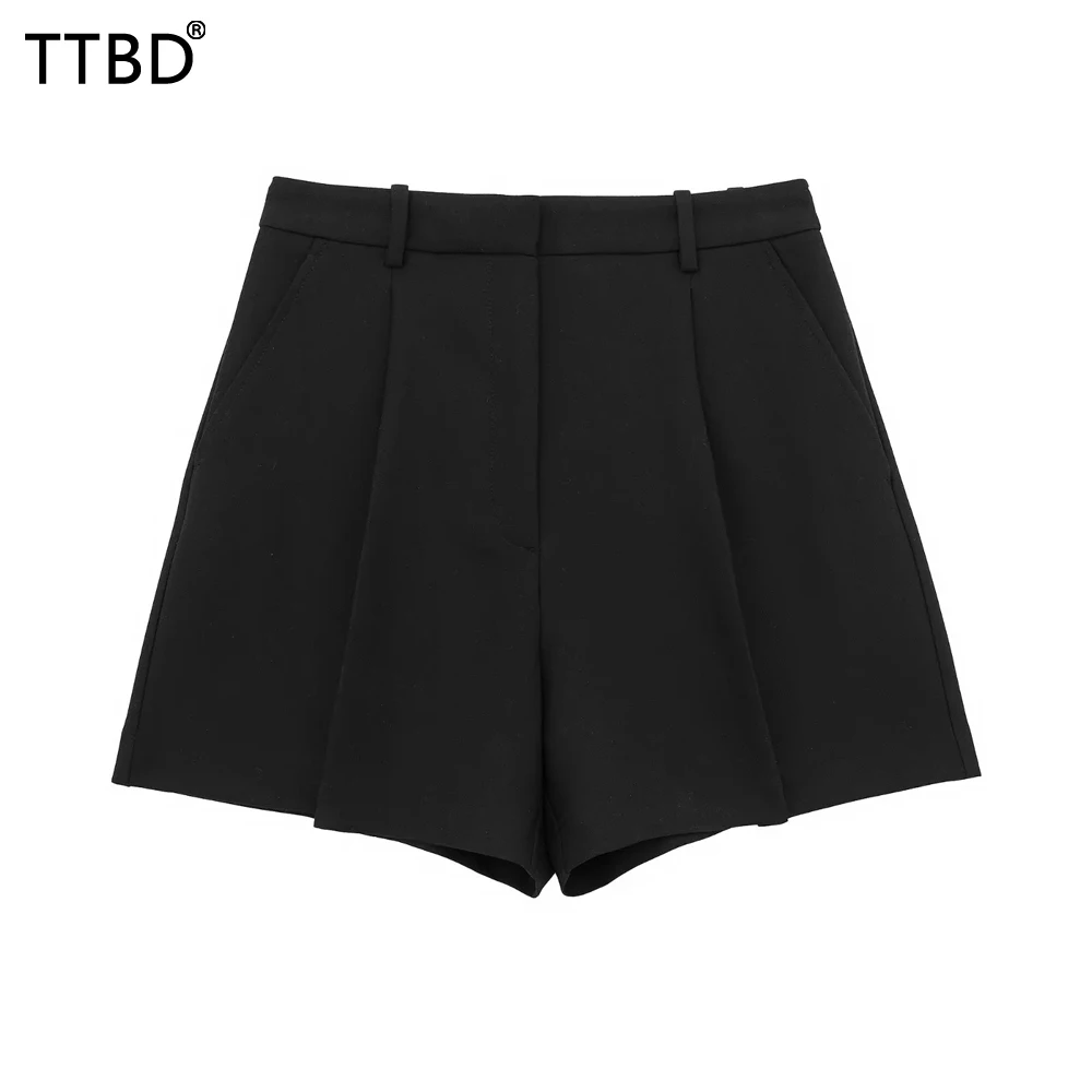 TTBD Woman Chic darted high-waist bermuda shorts Women Fashion high-waist shorts Female summer streetwear Mujer