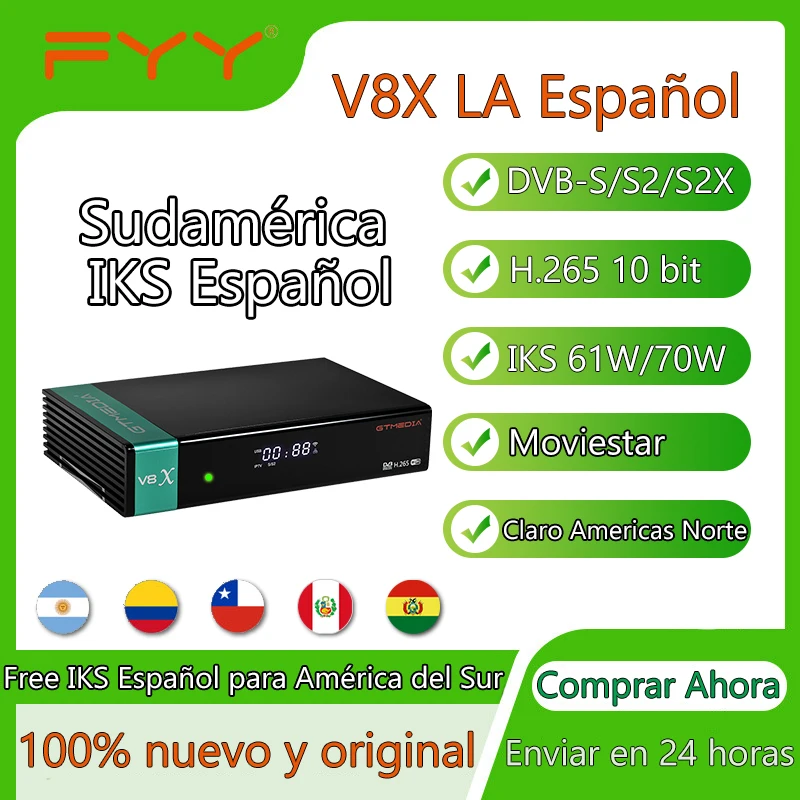 

GTMEDIA V8X LA Spanish IKS 70W 61W Satellite Decoder For Chile Peru DVB-S/S2/S2X H.256 TV Receiver Smart CA Card TV Box Receptor