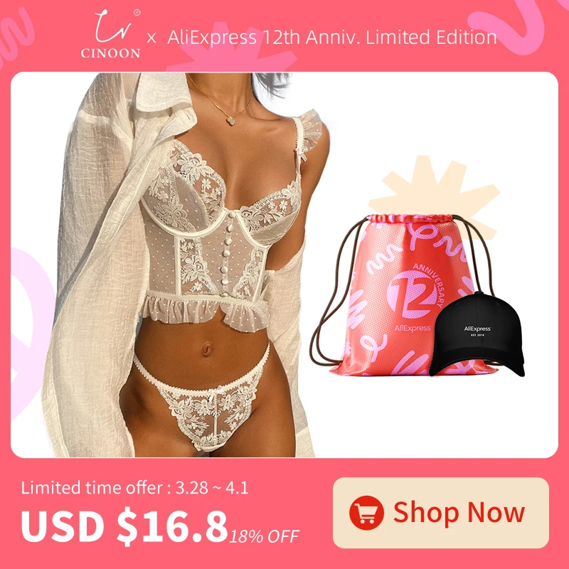 

CINOON AliExpress 12th Anniv. limited offer. Women's Underwear Set Push Up Brassiere Lace Transparent Bra Sets. 328 sale only