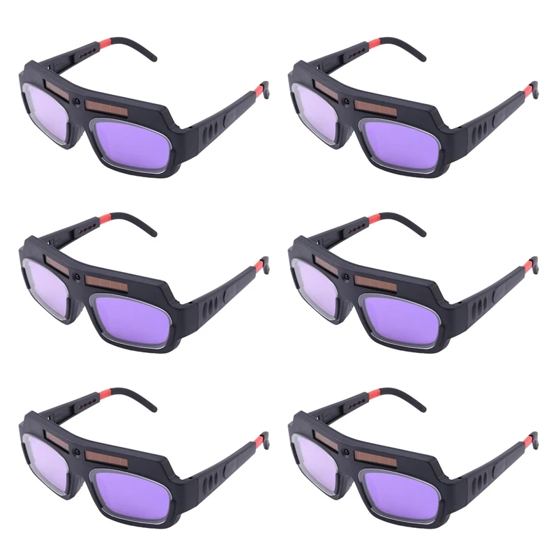 

6Pc Solar Powered Auto Darkening Welding Mask Helmet Goggles Welder Glasses Arc Anti-Shock Lens for Eye Protection
