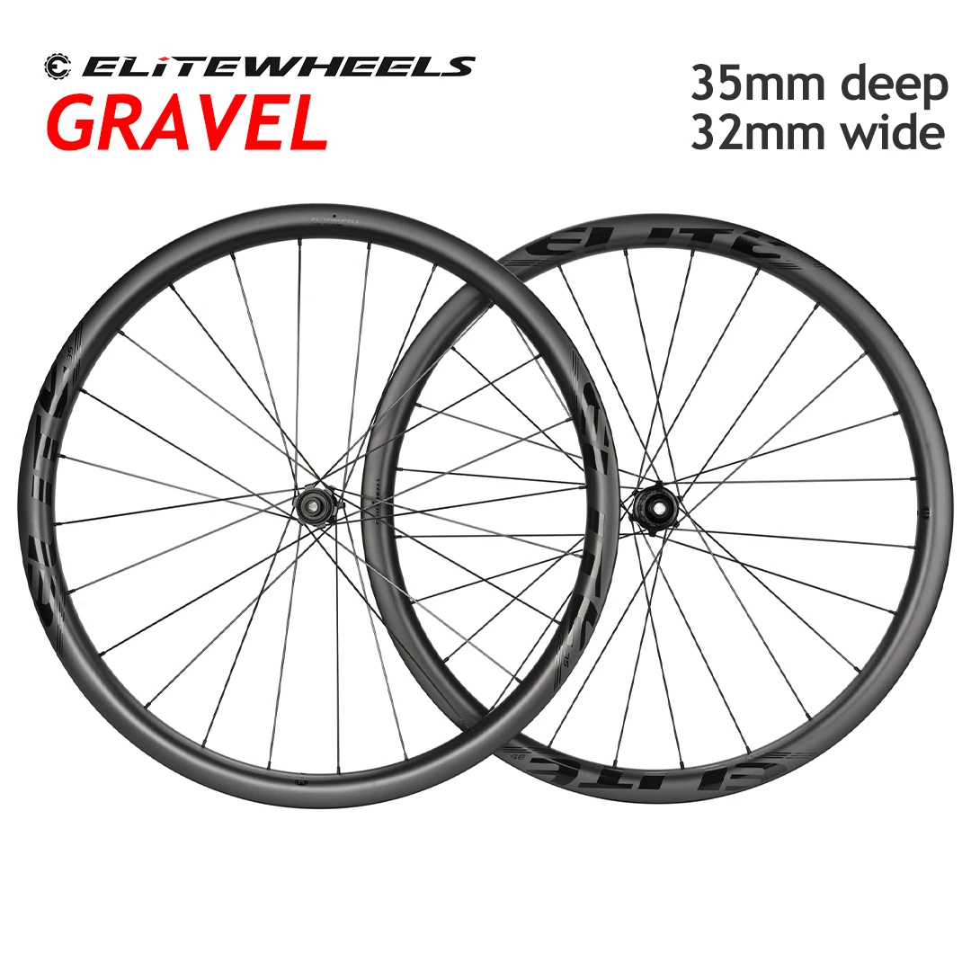 

ELITEWHEELS гравий 700c дисковый тормоз велосипед углеродное колесо 32*35 мм бескамерный готовый Велосипед углеродный обод RD05 ступица и столб 1423 спицы