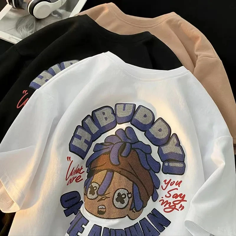 

Футболка с коротким рукавом для мужчин и женщин, Повседневная рубашка в стиле ретро, в стиле хип-хоп, с принтом головы и портрета, уличная оде...