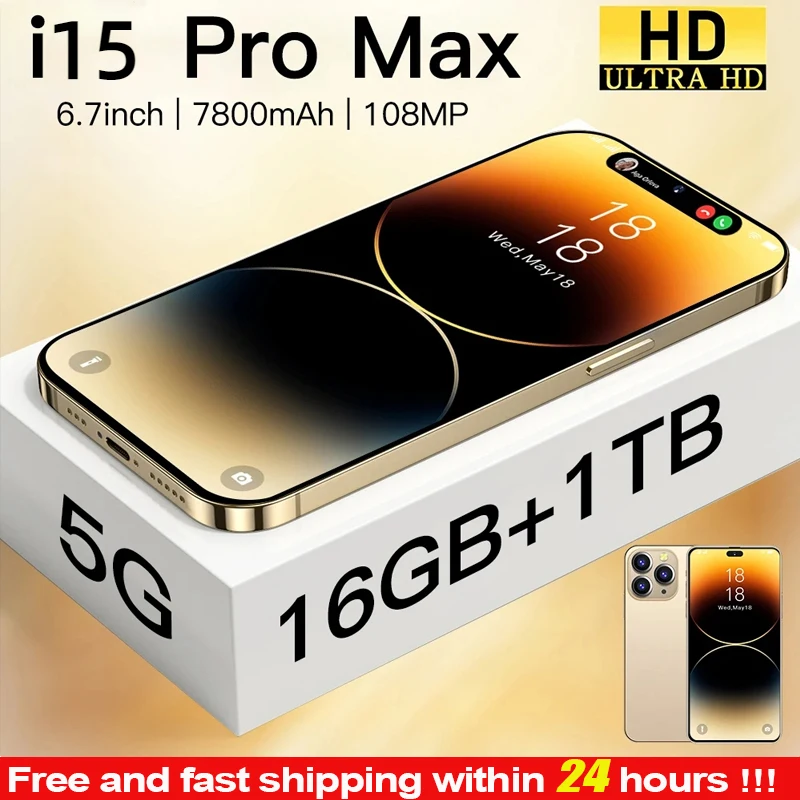 

I15 Pro Max Fingerprint Unlocking Smartphone 6.7-inch Full Screen Face Recognition 4G/5G Phone 6800mAh Global Edition 2023 Phone
