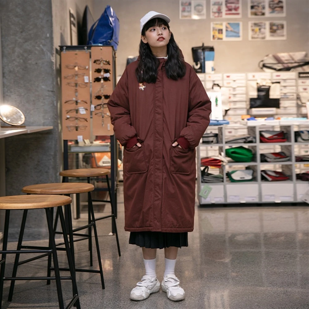 Autumn And Winter 2021 New Cotton Jacket Straight Long Cotton Jacket Female Student Hooded Coat Thickened Japanese Cotton Jacket