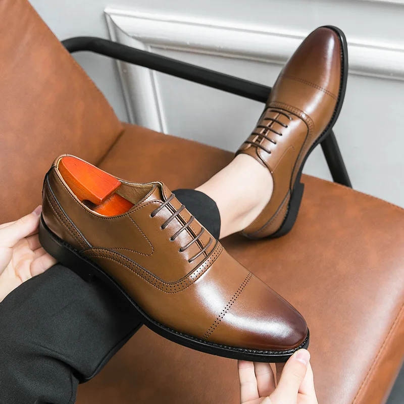 

Men Casual Leather Shoes Fashion Classic Brogues Luxury Genuine Cow Leather Handmade Thick Heels Black Male Wedding Formal Shoes