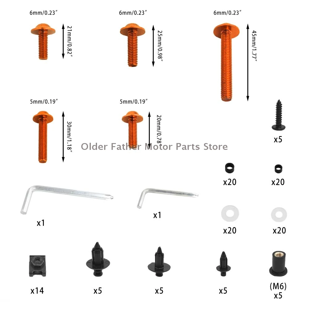 

1 Set Orange M6 M5 Fairing Bolts Kit Fastener Clips Screw Nut Bodywork Screws Moto Accessory