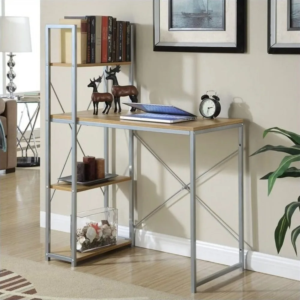 

Designs2Go Office Workstation with Shelves, Light Oak Home Office Gaming Desk PC Writing Table Office Desk