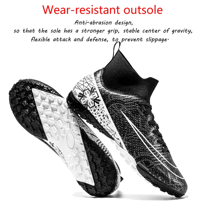 Professional Anti-Skid Wear-Resistant High Top FG/TF Men's Soccer Shoes Training Shoe Children's Football Boots Outdoor Sneakers