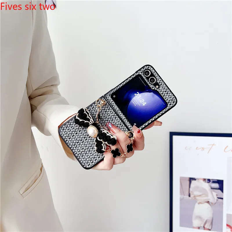 Жемчужный браслет с бантом из ПУ кожи тканевые чехлы для телефонов Samsung Galaxy Z Флип