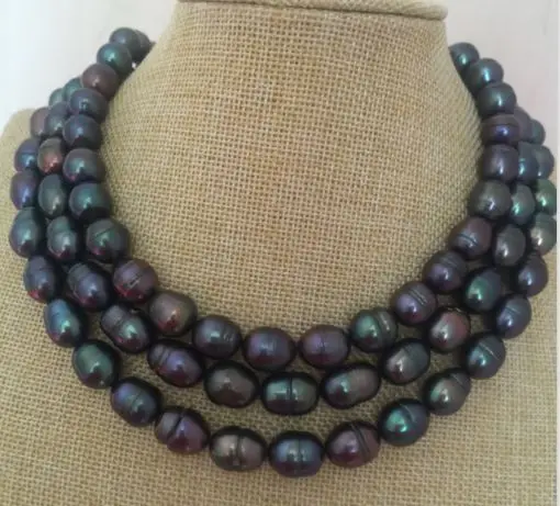 stunning10-11mm baroque black green pearl necklace 48inch