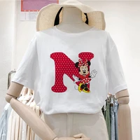 26 letters disney womens custom name letter combination printing white t shirt minnie mouse letter font m n a c short sleeve