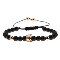 bracelet men black healing balance beads stainless steel crown prayer natural stone yoga bracelet for women