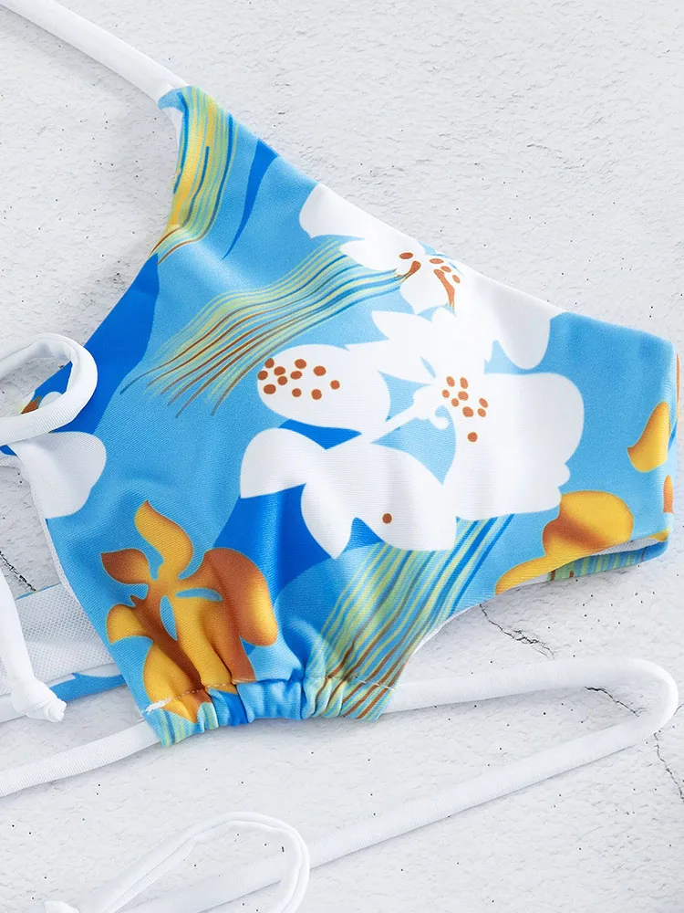 Купальник Miyouj с цветочным принтом женский бикини лямкой на шее бандажный