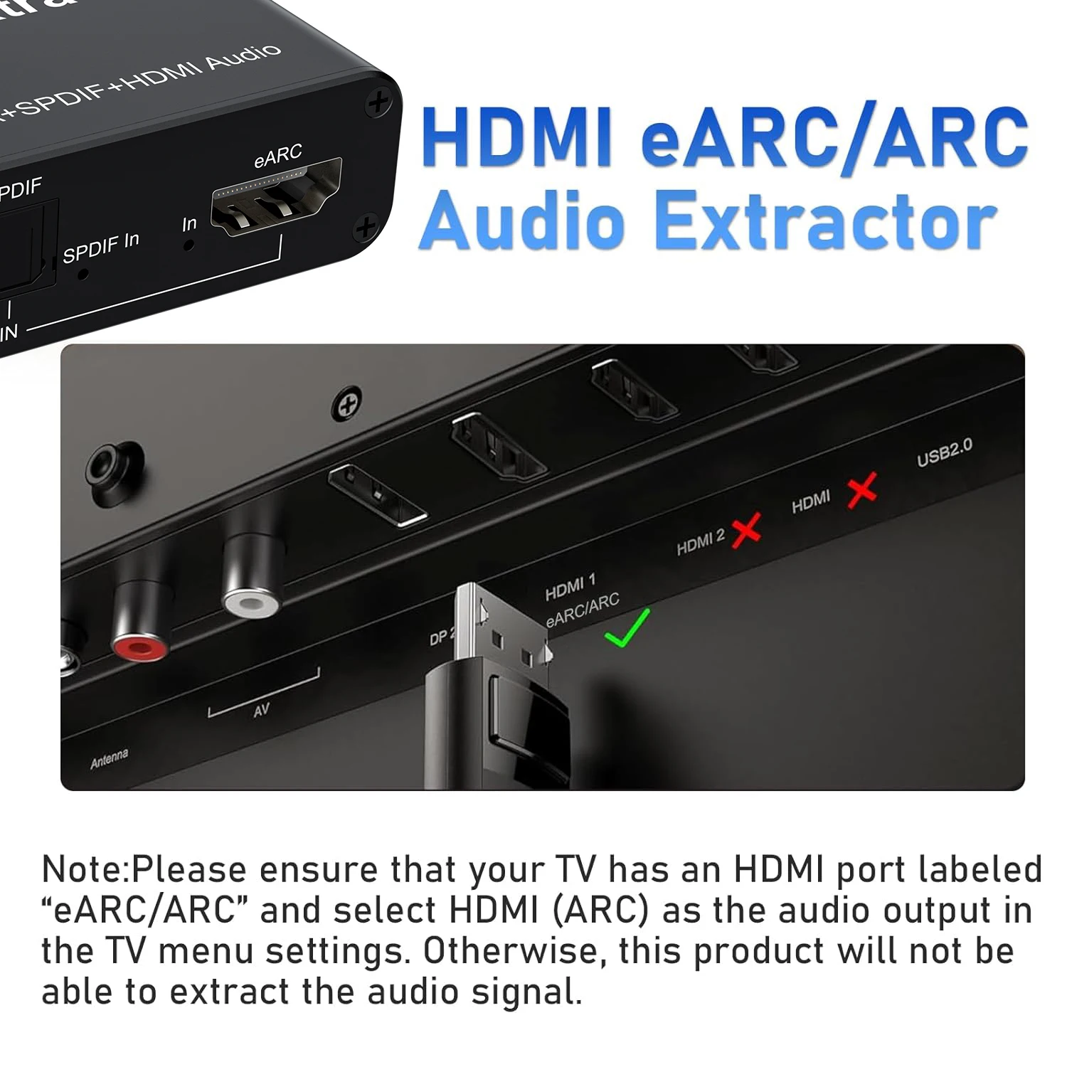 Фото Аудиоэкстрактор 192 кГц eARC/ARC, конвертер eARC в HDMI, оптический/SPDIF RCA L/R для подключения к портам ARC/eARC телевизоров к саундбару/усилителю №2