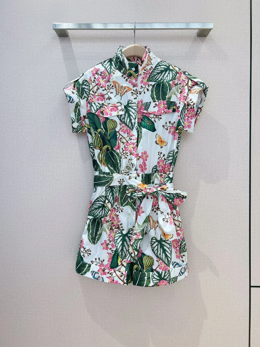 New  2023 Top Quality Spring SummerNatural Cotton Fabric Floral Print Short Sleeve Playsuit Fashion Women