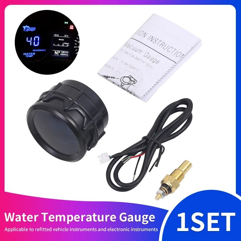 

2-inch 52mm Water Temperature Gauge 140°C Water Temp Digital Meter Black Shell Blue Light Display with 1/8" NPT Sensor for Car