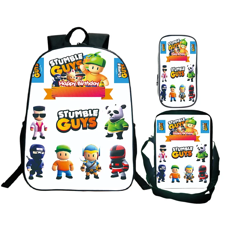 

3d Kids Stumble Guys Backpack 3pcs Set Boys Girls School Bags Cosplay Cartoon Knapsack Casual Polyester Backpack Zipper Bookbag