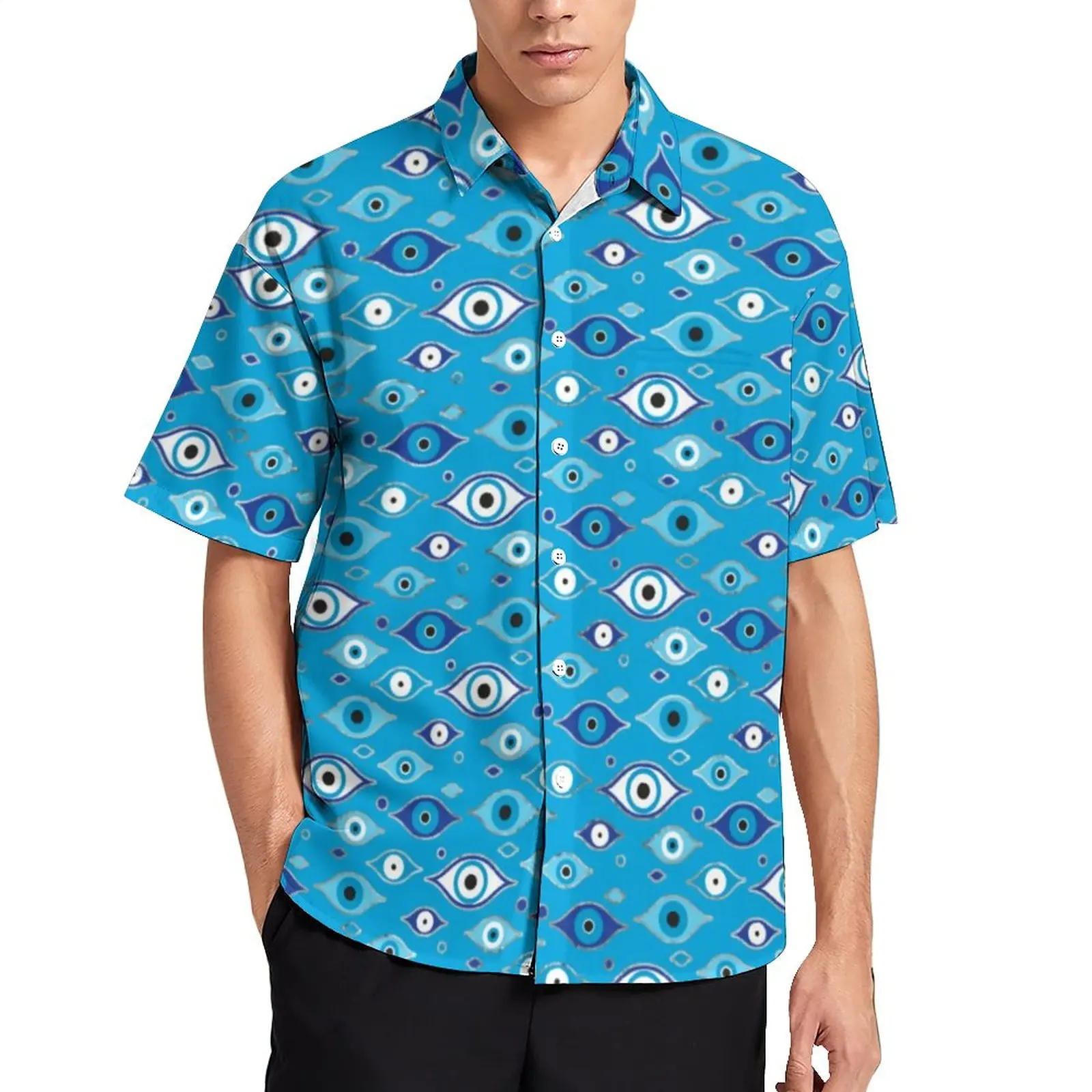 

Matiasma Evil Eye Blouses Male Greek Mati Mataki Casual Shirts Hawaii Short-Sleeve Printed Aesthetic Oversized Beach Shirt Gift