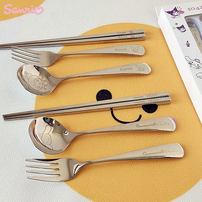 

Sanrio Kuromi Hello Kitty Cinnamoroll Flatware Set Cute 304 Stainless Steel Chopsticks Spoon Fork 3 Piece Adult Student Cutlery