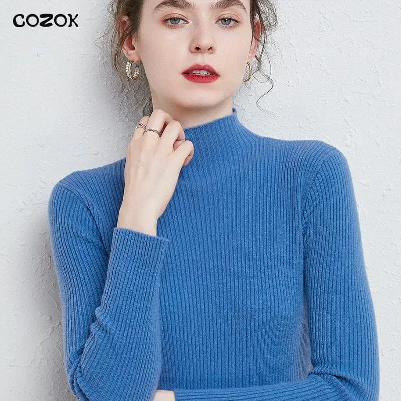 

Однотонный облегающий свитер COZOK Traf, вязаный Топ с длинным рукавом, сексуальный элегантный пуловер с ложным воротником, Женские Простые свитера, джемперы для женщин