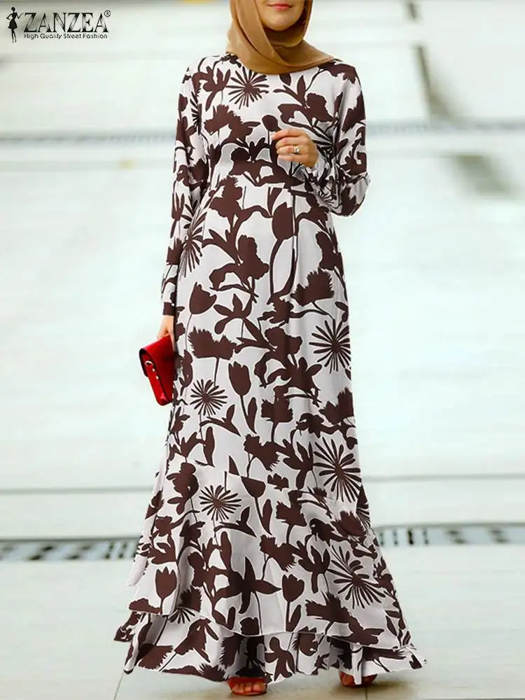 

ZANZEA O-Neck Full Sleeve Abaya Kaftan Sundress Spring Muslim Women Printing Dress Bohemian Islamic Casual Elegant Loose Robe
