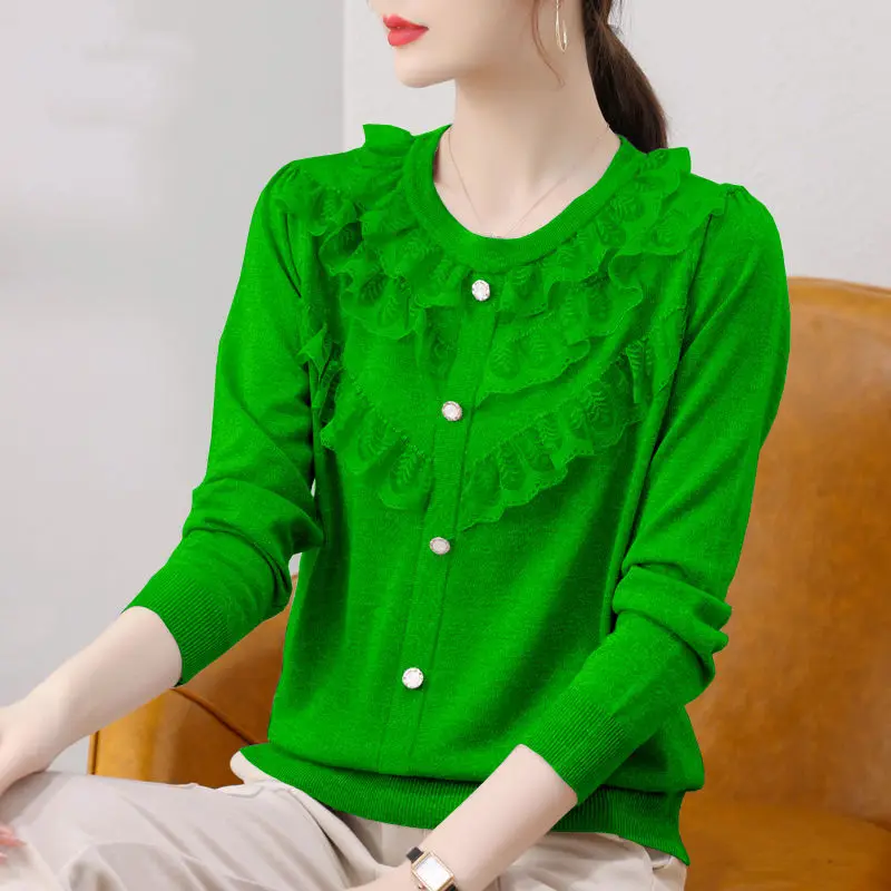 

Round neck lace sweater women's new Korean style loose pullover long sleeve knitted sweater women's top knitted cardigan