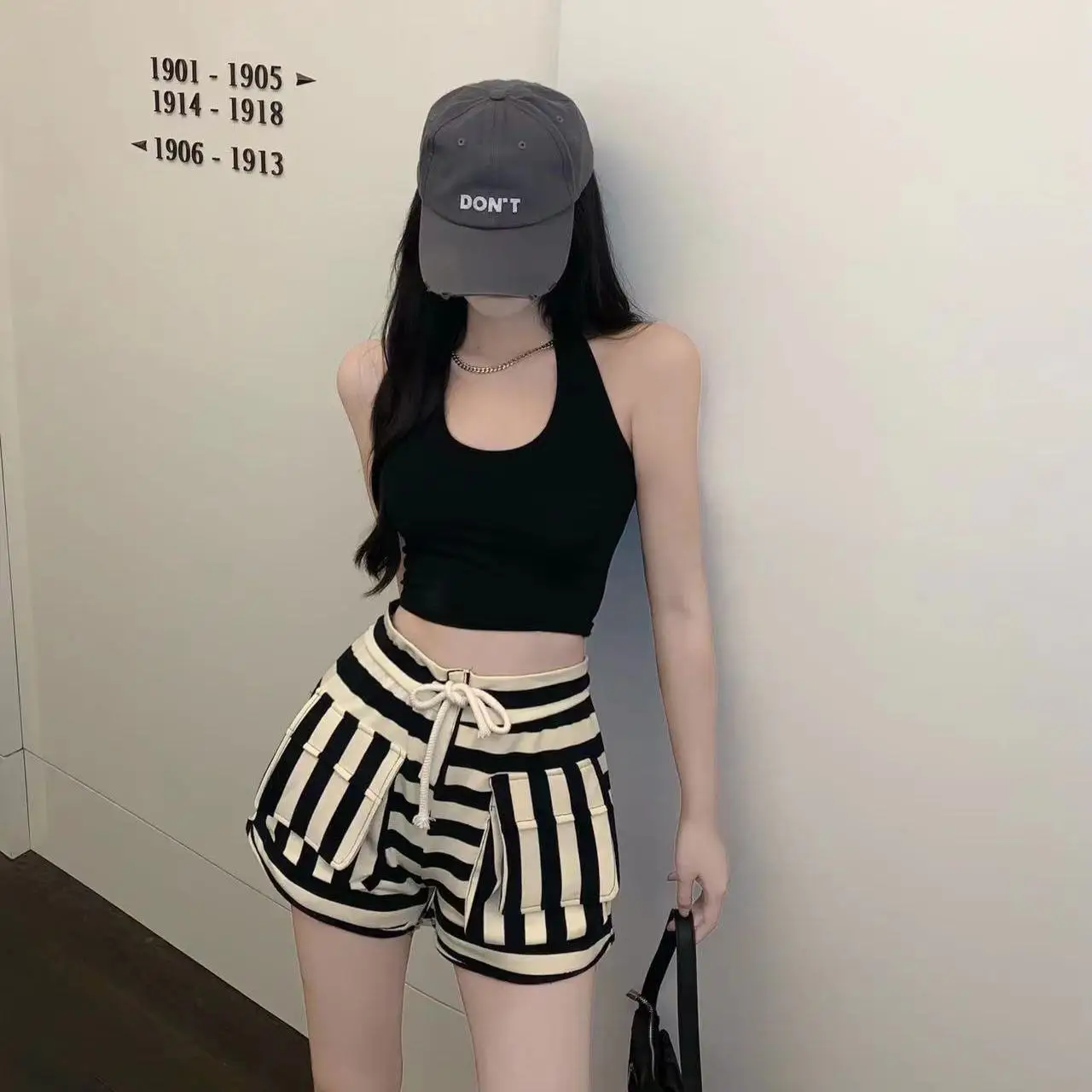 Striped Casual Shorts for Women 2023 New Summer Elastic Waist Loose Wide Leg Track Sweatpants Girls Students Short Femme