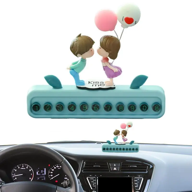 

Car Parking Card Car Couple Doll Heatproof Number Plate Adhesive Car Interior Ornaments For Display Cartoon Vehicles Decorations