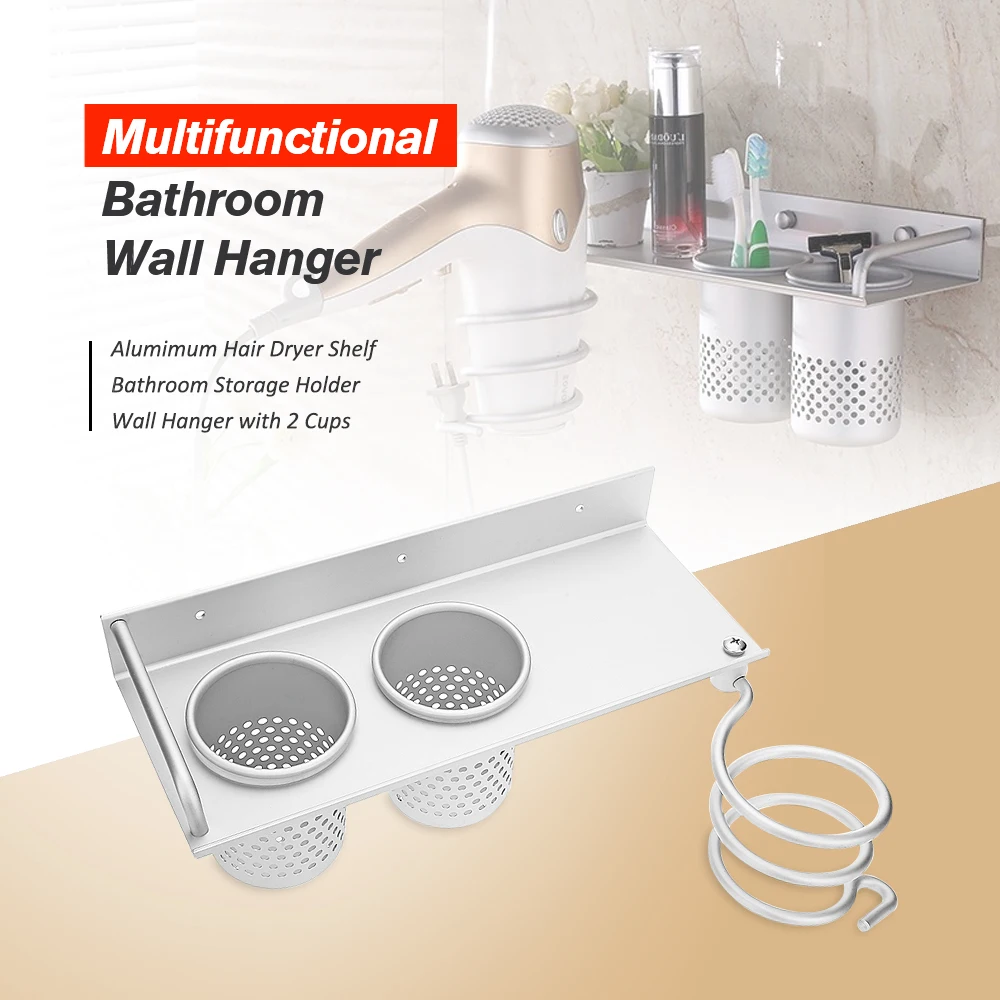 

Original Multi-function Bathroom Hair Dryer Holder Wall Mounted Rack Space Aluminum Shelf Storage Holder Stainless Steel Holder