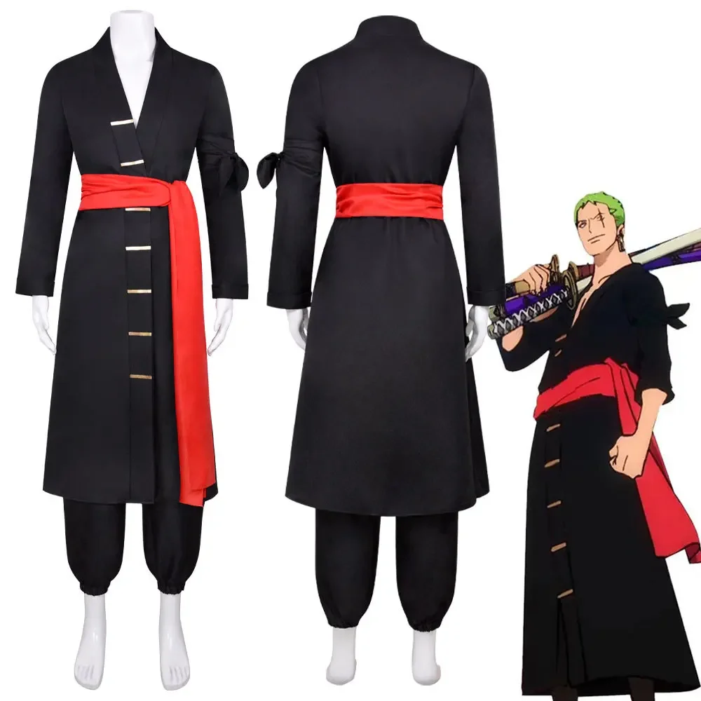 

Костюм для косплея ророноа Зоро из аниме «Ван-ПИС», черный кимоно для кантри, карнавальный костюм для Хэллоуина