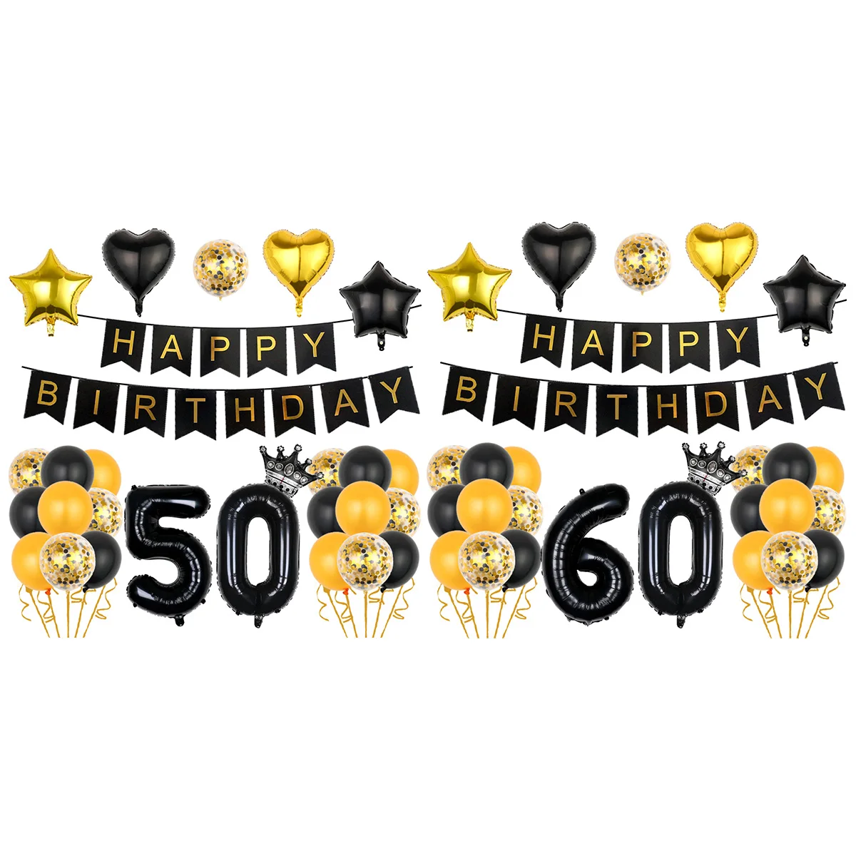 

L 27 Pcs Black and Gold Party Balloons 50 60 Years Birthday Party Balloons Happy Birthday Banner Black Gold Confetti Balloons