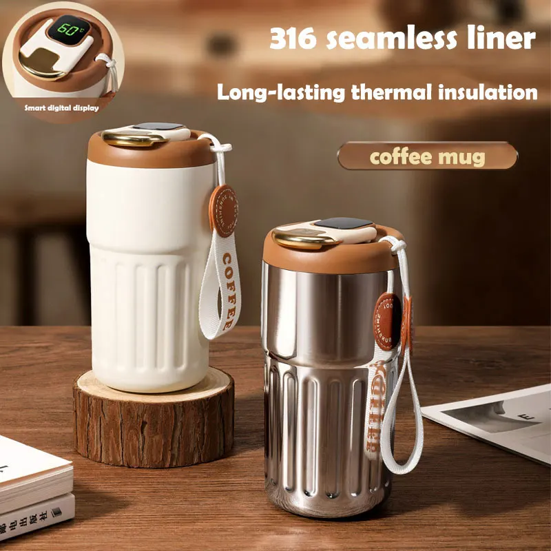 

Seamless 450ml Leakproof Coffee Display Temperature Cup Stainless Insulation Steel Portable Mug Thermos Liner 316 Smart