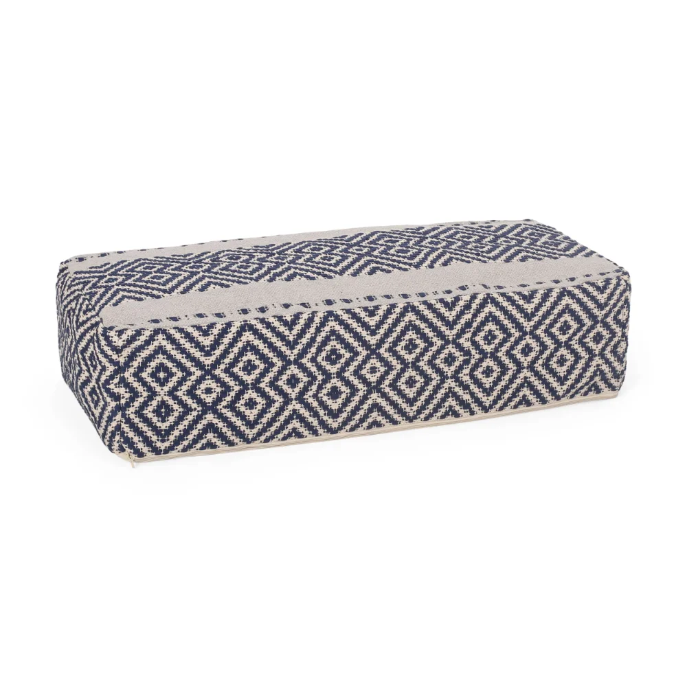 

Noble House Victor Boho Rectangular Bean Bag Ottoman, Natural, Blue, White