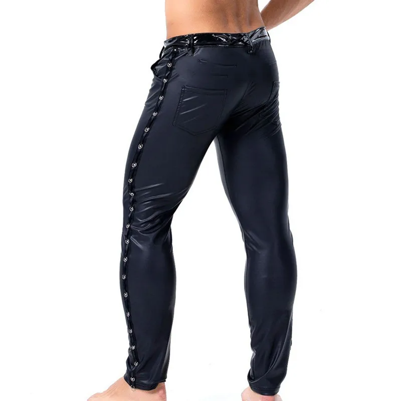 

Новинка Весна 2022, мужские повседневные облегающие кожаные леггинсы с эластичным поясом, длинные брюки, мотоциклетные байкерские брюки