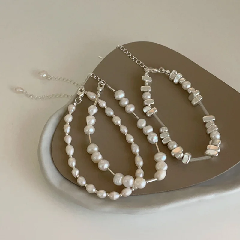 

Minar Classic Baroque Freshwater Pearl Beaded Bracelet for Women Bling Bling Silver Water Wave Chain Strand Bracelets Jewellery