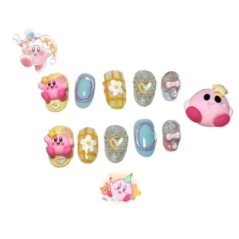 

Kirby's Dream Land средней длины ногтей, Лидер продаж, съемные многоразовые милые нашивки для девочек, аксессуары для украшения маникюра