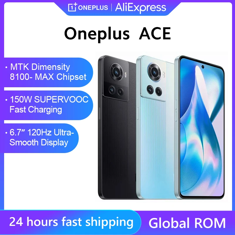 OnePlus Ace 5G MTK Dimensity 8100 MAX 8GB 128GB Smartphones 150W Fast Charging 120Hz AMOLED 10R Android Cellphone Global Rom