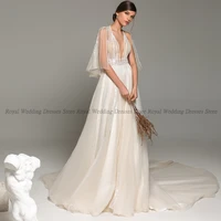 high quality a line wedding dresses v neck draped halter print applique open beck 2022 summer floor length gowns robe de ma